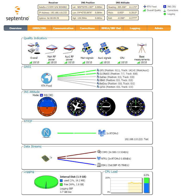 AsteRx-i3 D Pro+ GNSS/INS受信機 | Septentrio AsteRx-i3 D Pro+ GNSS/INS受信機 | Septentrio
