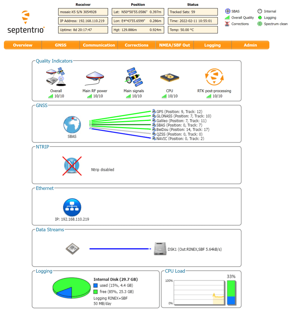 Septentrio-mosaic-T-CLAS-GNSS-Timing-Module-Receiver-WebUI