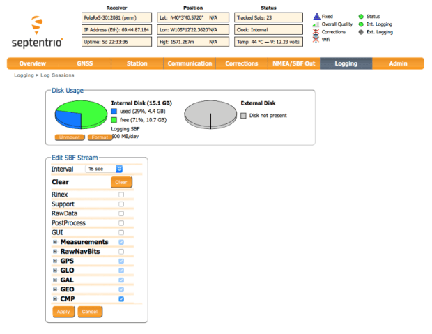 AsteRx SB web interface