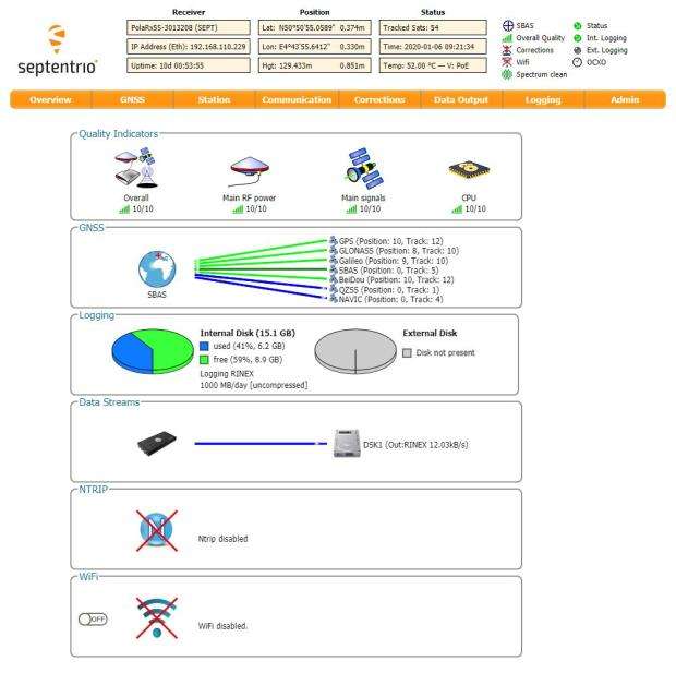Septentrio-PolaRx5S-Reference-Receiver-Web-User-Interface-screenshot
