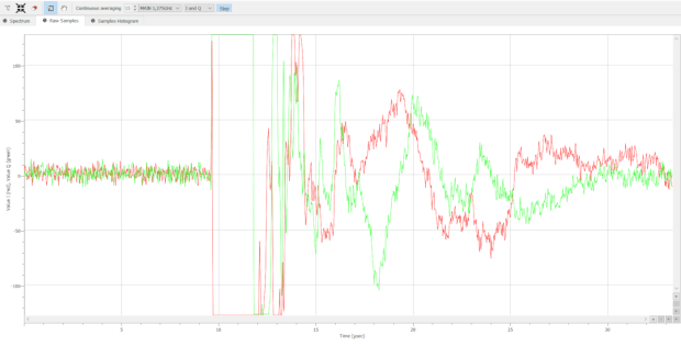 Radar-signal-shown-over-time-osciloscope